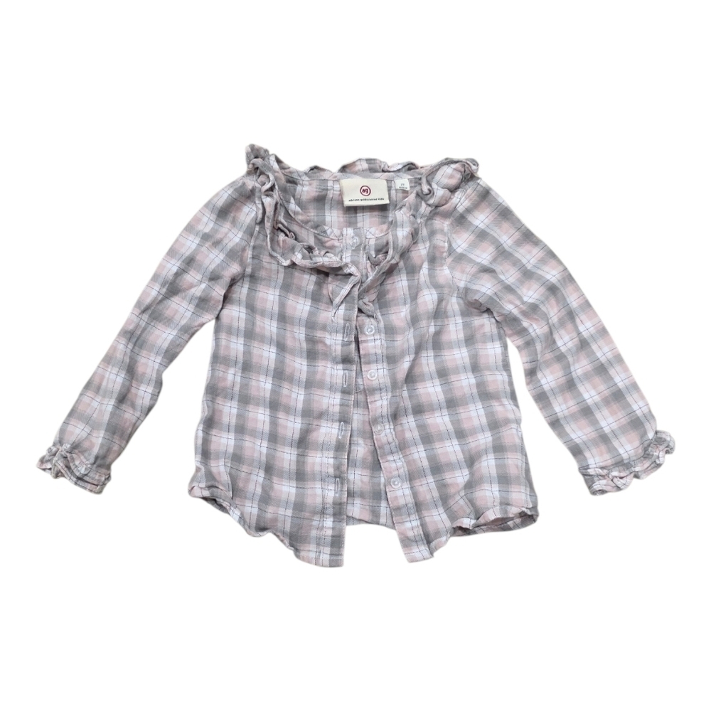 Ag Adriano Goldschmied Pink & Gray Plaid Ruffle Button-Down Shirt 2T